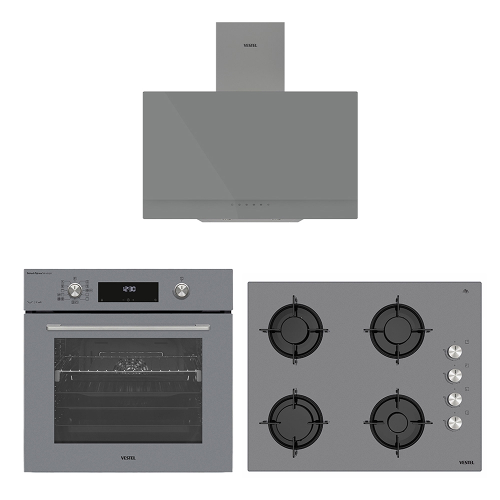 Vestel gri cam ankastre set