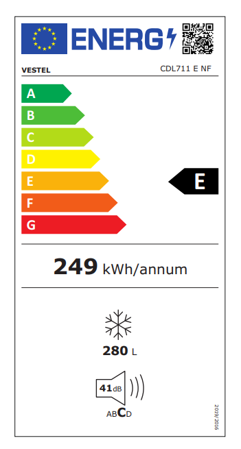 Vestel CDL711 E NF enerji etiketi E sınıfı 249 kWh 41 dB